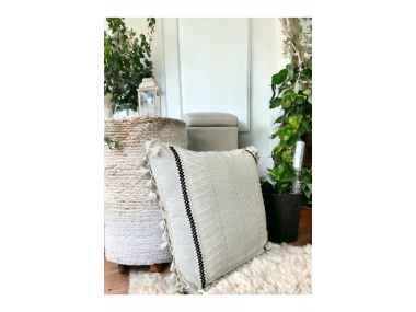 Özel Tasarım Runner Dantelli Tekli Keten Krem Kırlent Kılıfı 43*43