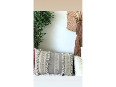 Özel Tasarım Tekli Bej Kırlent Kılıfı 35x55