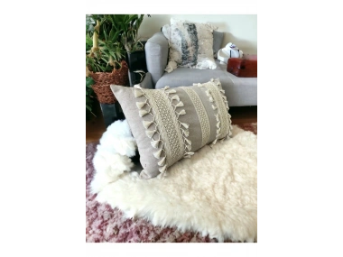 Özel Tasarım Tekli Bej Kırlent Kılıfı 35x55