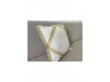 Özel Tasarım Tekli Keten Krem Kırlent Kılıfı