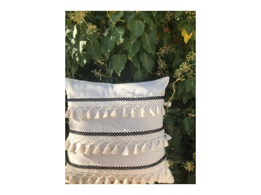 Özel Tasarım Siyah Şeritli Tekli Keten Krem Kırlent Kılıfı