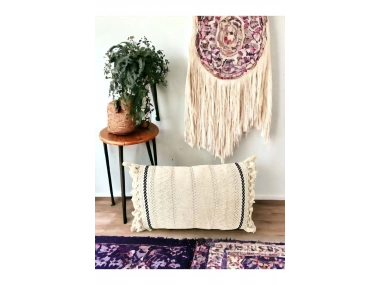 Özel Tasarım Runner Dantelli Keten Krem Kırlent Kılıfı 35x55