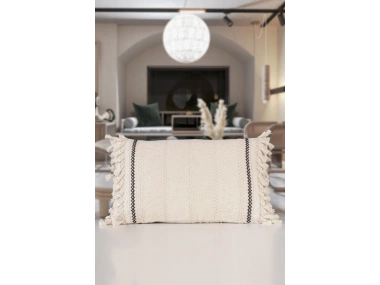 Özel Tasarım Runner Dantelli Keten Krem Kırlent Kılıfı 35x55