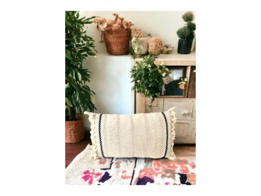 Özel Tasarım Runner Dantelli Keten Krem Kırlent Kılıfı 35x55