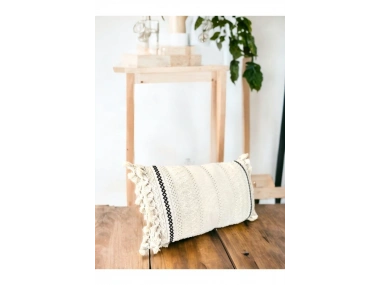 Özel Tasarım Runner Dantelli Keten Krem Kırlent Kılıfı 35x55