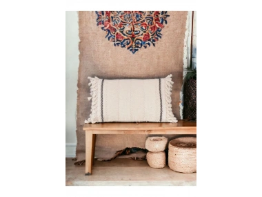 Özel Tasarım Runner Dantelli Keten Krem Kırlent Kılıfı 35x55