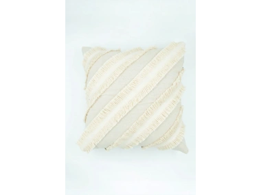 Özel Tasarım Çapraz Çift Püsküllü Tekli Keten Krem Kırlent Kılıfı