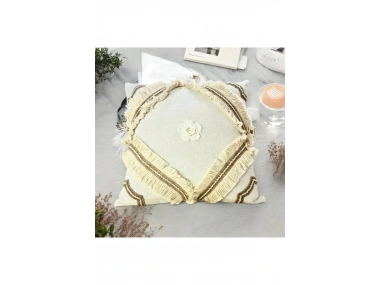 Özel Tasarım Tekli Keten Krem Kırlent Kırlent Kılıfı 43x43