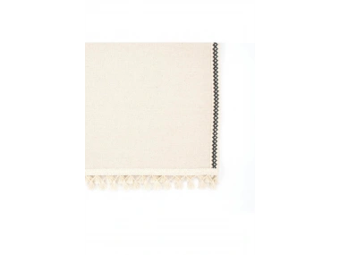 Ham Keten Siyah Şeritli Ponponlu 50 X 150 Cm. Krem Runner.