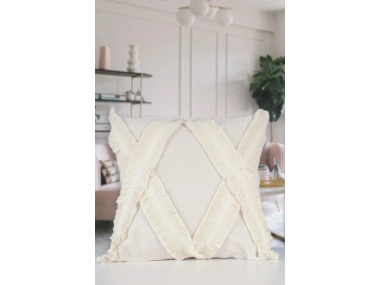 Özel Tasarımkare Çapraz Kokoş Tekli Keten Krem Kırlent Kılıfı 43x43