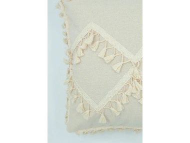 Özel Tasarım Çapraz Ponponlu Tekli Keten Krem Kırlent Kılıfı(45X55)