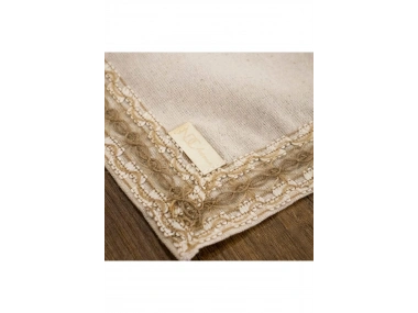 Özel Tasarım Organik Keten Krem Kum Rengi Dantelli Runner Masa Örtüsü 45 X 150