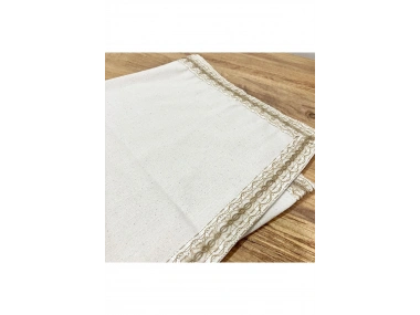 Özel Tasarım Organik Keten Krem Kum Rengi Dantelli Runner Masa Örtüsü 45 X 150