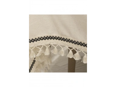 Organik Ham Keten Krem Siyah Şerit Detaylı Ponponlu Masa Örtüsü