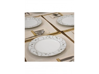 Keten Sarı Dokuma Şeritli 6lı Amerikan Servis Seti Kaşıklık Hediyeli 35x55