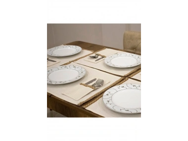 Keten 6lı Yeşil Dokuma Şeritli Amerikan Servis Seti Kaşıklık Hediyeli 35 X 55