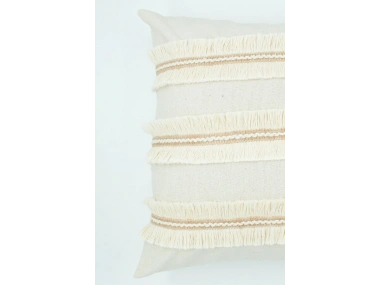 Özel Tasarım Jütlü Püsküllü Tekli Keten Krem Kırlent Kılıfı( 45 X 45)