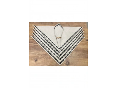 Organik Ham Keten Siyah Şeritli 6lı Ahşap Toka Hediyeli Peçete Takımı