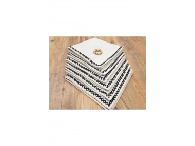 Organik Ham Keten Siyah Şeritli 6lı Ahşap Toka Hediyeli Peçete Takımı