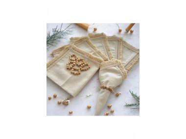 Organik Ham Keten Pasalı Saçaklı 6lı Ahsap Toka Hediyeli 40 X 40 Peçete Takımı