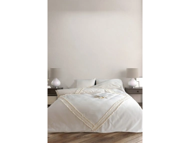 Ham Keten Baklava Desen Çift Ponponlu Tek Kişilik Nevresim Takımı