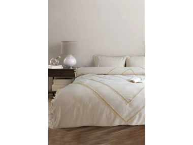 Ham Keten Jüt Dantelli Tek Kişilik Nevresim Takımı(YEDEK YASTIKLI)