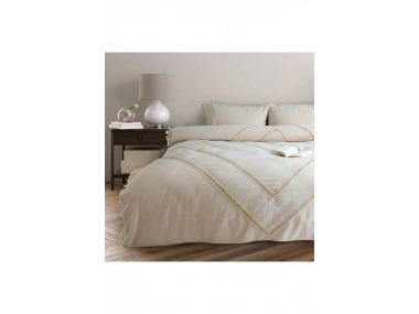 Ham Keten Jüt Dantelli Çift Kişilik Nevresim Takımı