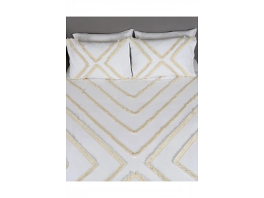 Beyaz Pamuk Keten Çoklu Püsküllü Tek Kişilik Nevresim Takımı (1 Yedek Yastıklı)