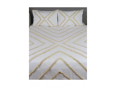 Beyaz Pamuk Keten Çoklu Püsküllü Tek Kişilik Nevresim Takımı (1 Yedek Yastıklı)