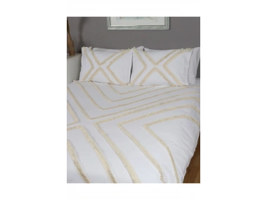 Beyaz Pamuk Keten Çoklu Püsküllü Tek Kişilik Nevresim Takımı (1 Yedek Yastıklı)