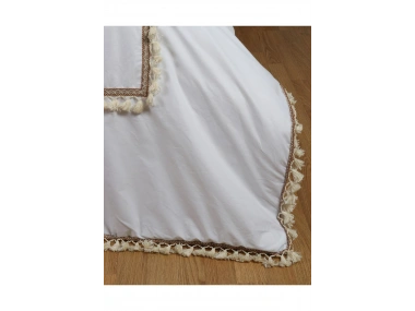 Beyaz Ponponlu %100 Pamuk Çift Kişilik Nevresim Takımı