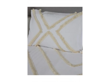 Beyaz Pamuk Keten Çoklu Püsküllü Çift Kişilik Nevresim Takımı (2 Yedek Yastıklı)