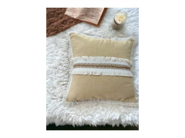 Sarı Keten Kalın Dantel Kırlent Kırlent Kılıfı