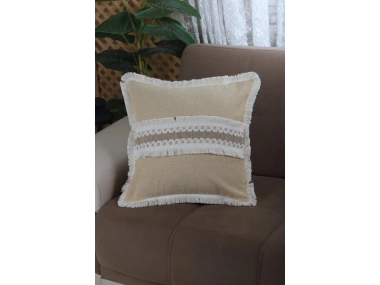 Sarı Keten Kalın Dantel Kırlent Kırlent Kılıfı