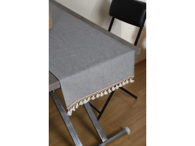 Keten Gri Antrasit Şeritli Ponpon Runner 150 X 45