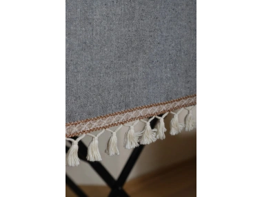 Keten Gri Antrasit Şeritli Ponpon Runner 150 X 45