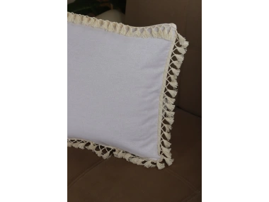 Keten Beyaz Ponponlu Kırlent Kırlent Kılıfı 43 X 43