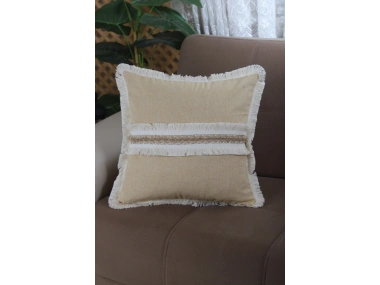 Sarı Keten Jüt Dantelli Kırlent Kırlent Kılıfı