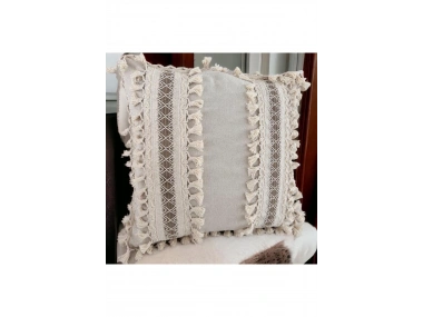 Kalın Dantel Ponponlu Krem Kırlent Kırlent Kılıfı (43 x 43)