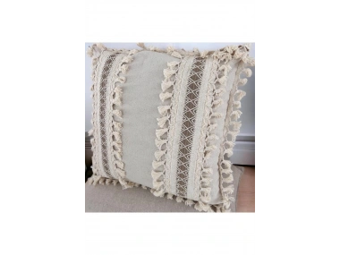 Kalın Dantel Ponponlu Krem Kırlent Kırlent Kılıfı (43 x 43)