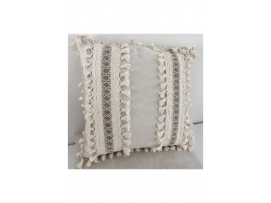 Kalın Dantel Ponponlu Krem Kırlent Kırlent Kılıfı (43 x 43)