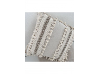 Kalın Dantel Ponponlu Krem Kırlent Kırlent Kılıfı (43 x 43)