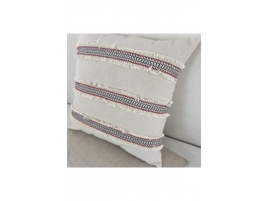 Mini Çift Püsküllü Keten Krem Kırlent Kırlent Kılıfı (43 x 43)