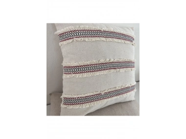 Mini Çift Püsküllü Keten Krem Kırlent Kırlent Kılıfı (43 x 43)