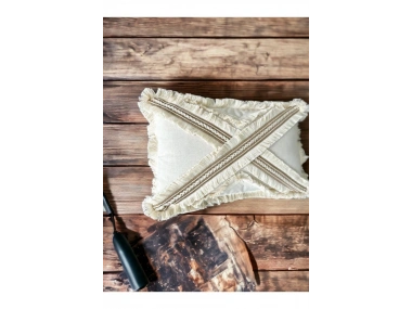 Çapraz Çoklu Püsküllü Keten Krem Kırlent Kırlent Kılıfı (35 x 55)