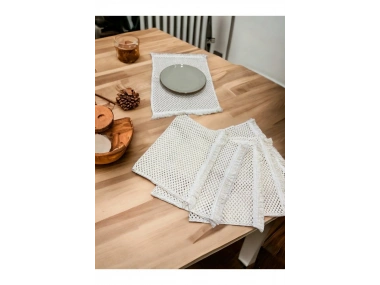 4Lü Amerikan Servis Ham Pamuk Örme Dantel Püsküllü (35x50)