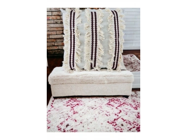 3Püsküllü Ara Desenli Keten Krem Kırlent Kırlent Kılıfı