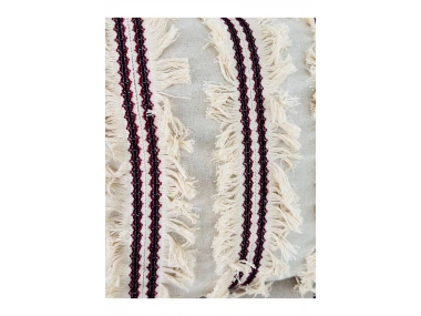 3Püsküllü Ara Desenli Keten Krem Kırlent Kırlent Kılıfı