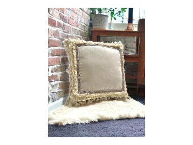 Dört Kenar Püsküllü Keten Krem Kırlent Kırlent Kılıfı43x43][