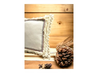 Dört Kenar Püsküllü Keten Krem Kırlent Kırlent Kılıfı43x43][